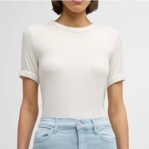 NWOT FRAME Denim Crochet-Trim Tee in White SZ XS